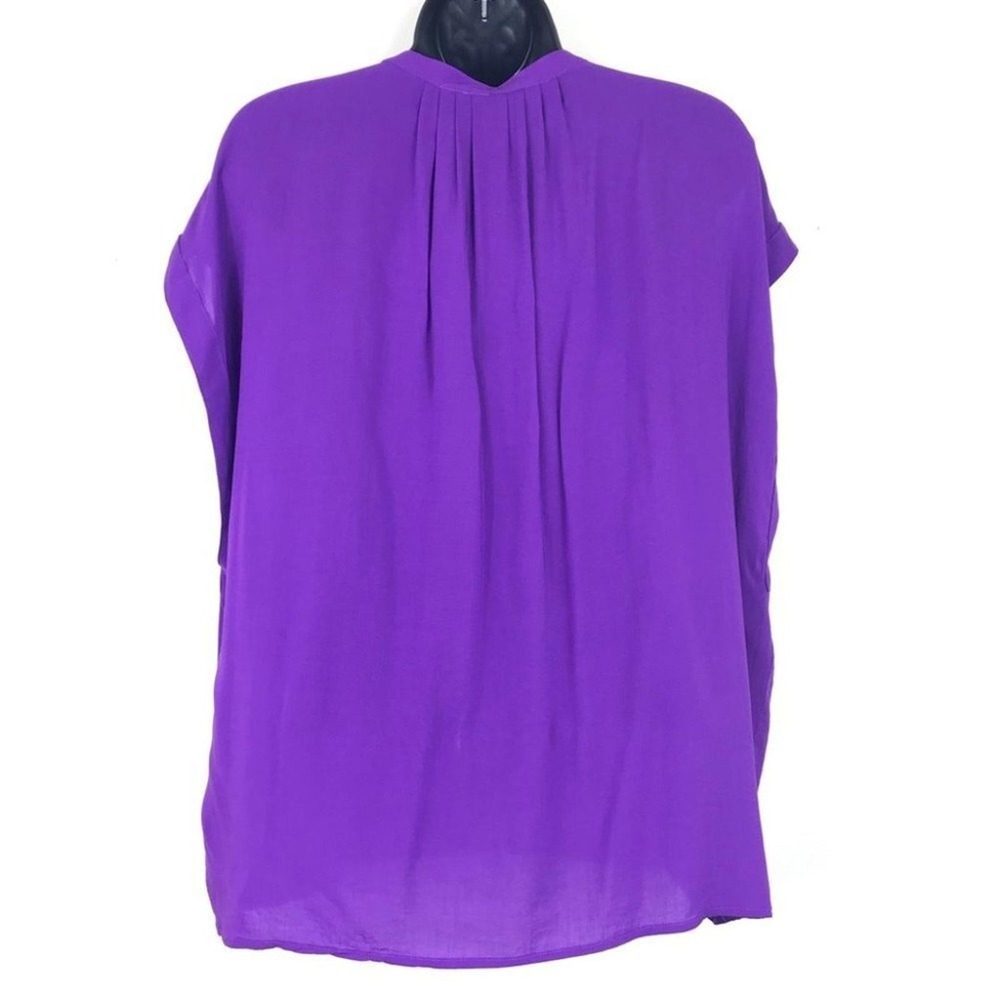 Purple Button Front Short Sleeve Blouse | Career Casual Chic Timeless - Picture 3 of 5